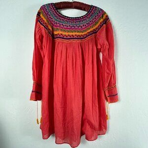 Unbranded Women's Embroidered Pattern Tassel 3/4 Sleeve Casual Blouse Orange